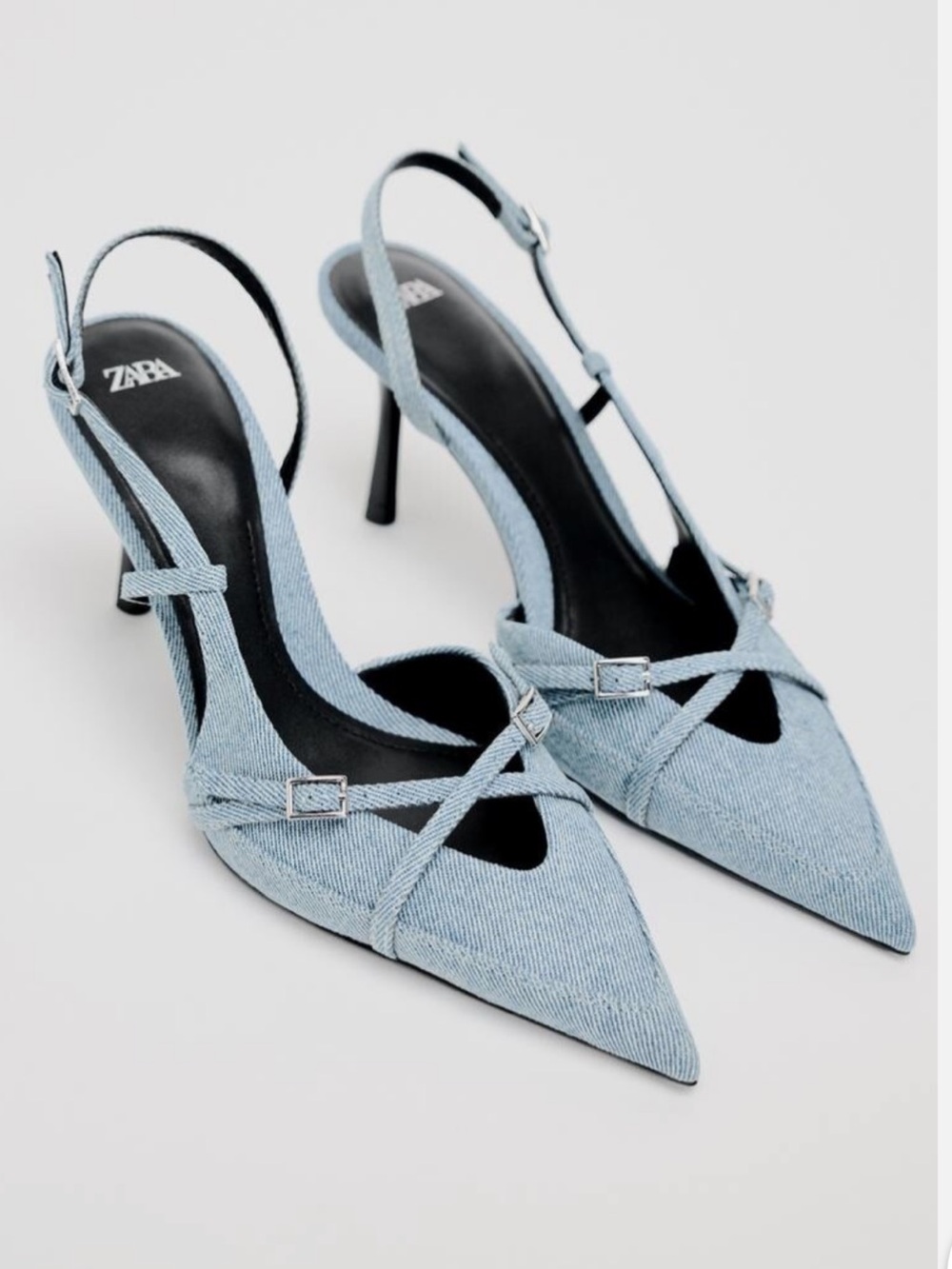 ZARA WOMAN SS24 BLUE DENIM HIGH HEEL SLINGBACK SHOES 41 SIZE ref: 3213/310